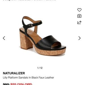 Naturalizer Black Leather Platform Sandals Lily Size 8